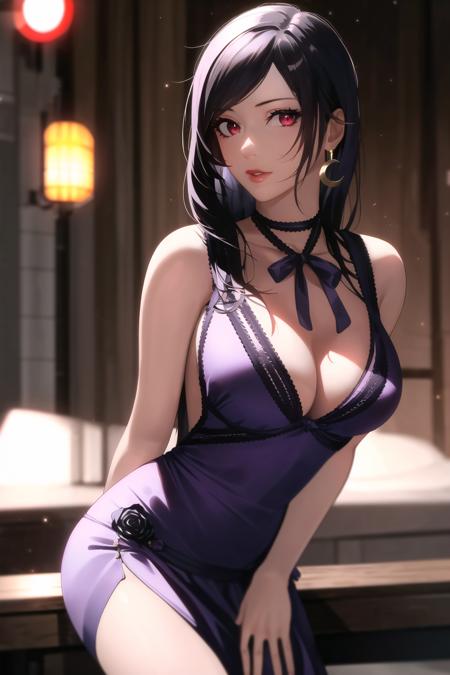 69232-1776780777-tifa lockhart, final fantasy vii remake, 1girl, black hair, blurry, blurry background, breasts, red eyes, choker, cleavage, dres.png